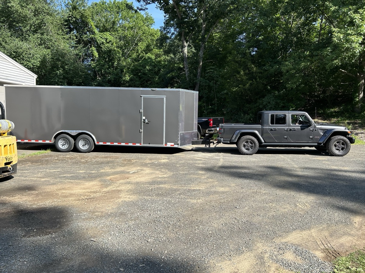 24 ft enclosed trailer rental hitched and ready to tow